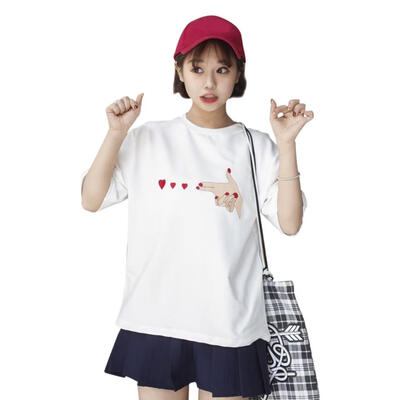 

Women Summer Basic T-shirt O-Neck Embroidery Pattern Soft Bottoming Tops