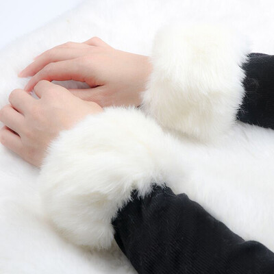 

Luxury Clothing Coat Sleeves Accessory Winter Thick Windproof Warm Hand Ring Fashion Women Faux Fur Gloves Cuff Wrist