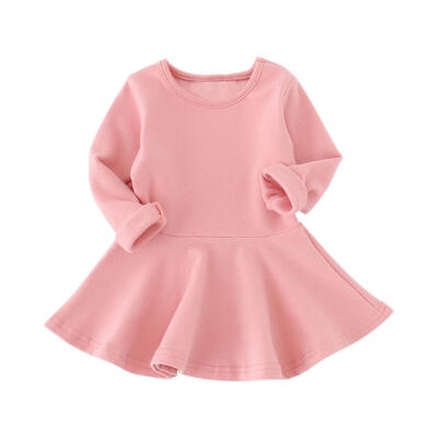 

Cute Children Girls Solid Color Long Sleeve Dress Kid Autumn Casual Clothes