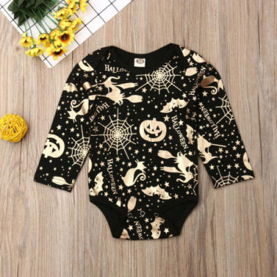 

Halloween Newborn Baby Boys Girls Gold Printed Long Sleeve Romper Outfits Set