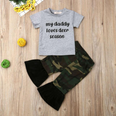 

Newborn Baby Girl Infant Camo 2pcs Clothes Tops Shirt Flare Pants Outfits Set