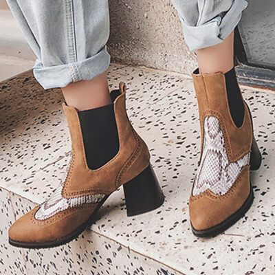 

Rose New Autumn And Winter Stitching Color Chunky Heels Boots Women High-Heeled Shoes