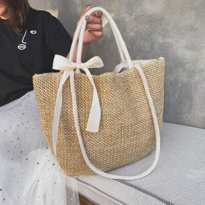 

Women Ladies Rattan Straw Bag Woven Crossbody Beach Bags Ribbon Bow Handbag Bag