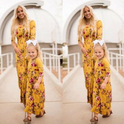 

Mother Daughter Family Matching Dress Mommy&Me Boho Floral Dresses Outfits