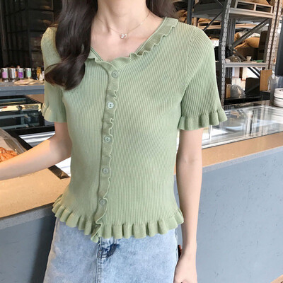 

Women Summer Elegant Design Style Casual Concise Cotton Slim Fit All-match Solid Color Short Sleeve T-shirts
