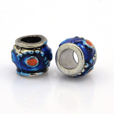 

Antique Silver Tone Alloy Enamel European Beads Large Hole Drum Beads DarkBlue 10x9mm Hole 5mm