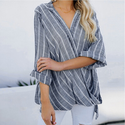 

Nomeni Women Fashion Sexy Stripe V Neck Long Sleeve T-Shirt Tops Blouse