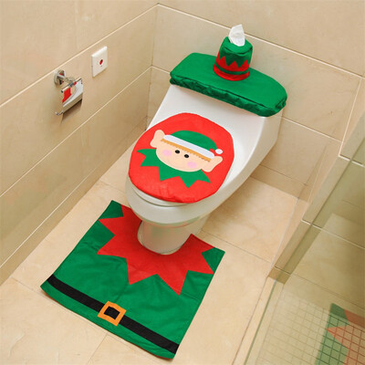 

〖Follure〗3PCS Fancy Santa Toilet Seat Cover&Rug Bathroom Set Christmas Decor