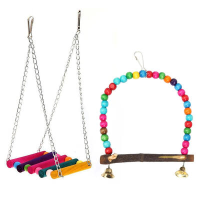

Wooden Colorful Beads Bridge Swing Birds Parrots Toy Birdcage Hanging Decor