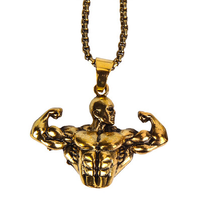 

Stainless Steel Muscle Man Pendant Necklace Charm Chain Men Jewelry Gym Gift
