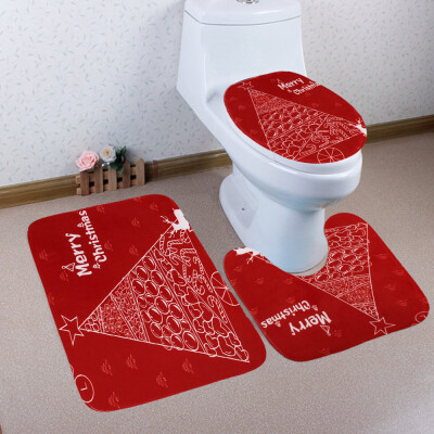 

Gobestart 3PCS Christmas Bathroom Non-Slip Pedestal Rug Lid Toilet Cover Bath Mat Set