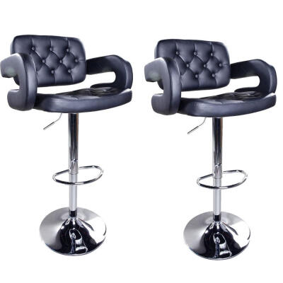 

Set of 2 Adjustable Swivel Bar StoolsHydraulic Counter PU Leather Pub Chairs with Arms