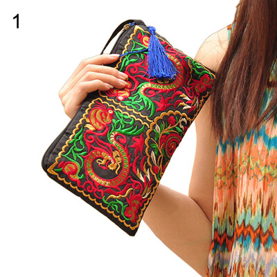 

Women Ethnic Embroidered Wristlet Clutch Bag Zipper Purse Long Wallet Pouch