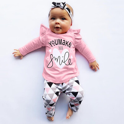 

Newborn Toddler Infant Baby Girls Letter Print Tops Geometric Pants Outfits Set