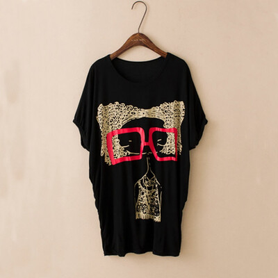 

10 Kinds Of 2 Color Modal Casual Letters Animal Print Round Neck Bat Shirt Female T-shirt Blouse 3