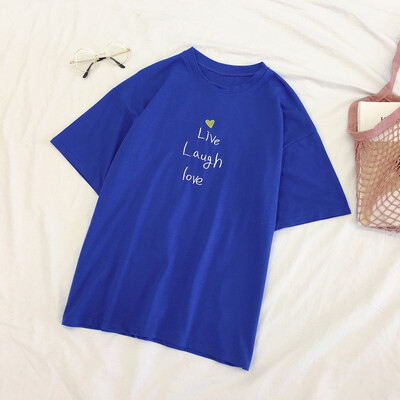 

Women Round Collar Summer Embroidered Letters Loose Short Sleeve Casual Simple Wild T-Shirt