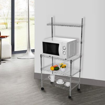 

Gobestart 3-Layer Microwave Rack Storage Rack With Four-Wheel Storage Rack With Spice Rack