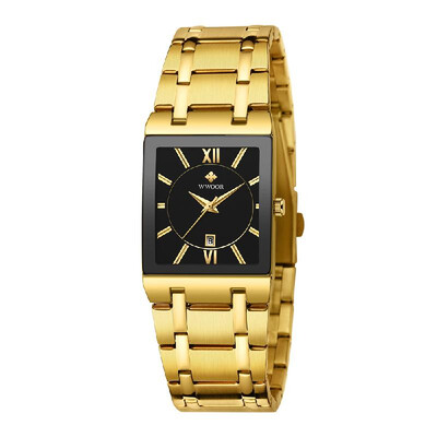 

WWOOR Men High Quality Luxury Watch Waterproof Square Quartz 8858 Rose Black