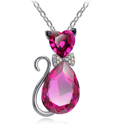 

Luxurious Wedding Bride Ladies Cat Rhinestone Charms Pendant Necklace