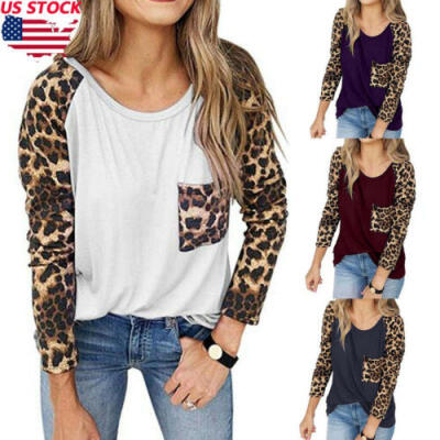 

Fashion Women Ladies Long Sleeve T Shirt Tops Blouse Leopard Print Casual Tee