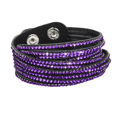 

Personality Solid Drill Colourful Rhinestone Multi-Layer Leather Rope Manual Bracelet Unisex Pair Jewellery