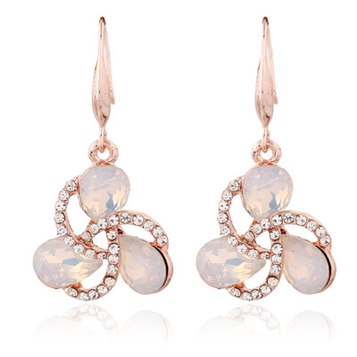 

Women Milky Opal Rose Gold Crystal Rhinestone Necklace Earring Jewelry Set UK