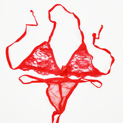 

Womens Thin Lace Tie Up Halter Bra Low Waist Breathable Panties Underwear Set