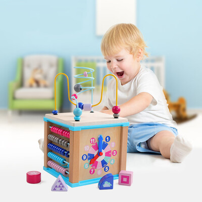 

〖Follure〗Colorful Wooden Activity Cube Deluxe Multi-Function Bead Maze Educational Toy