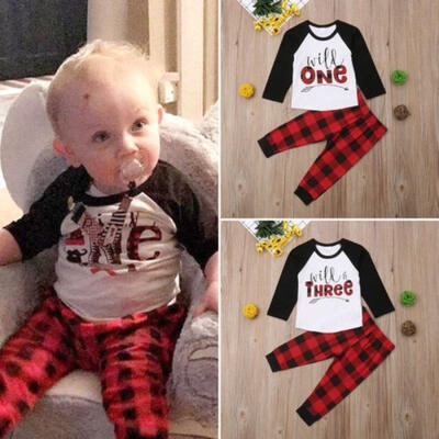 

Christmas Kids Baby Boy Plaid T-Shirt Tops Pants Leggings 2Pcs Outfit Clothes