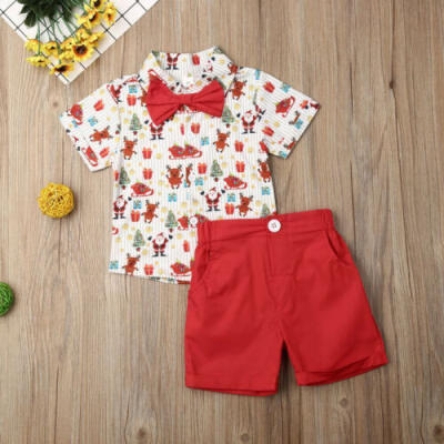 

Kids Baby Boy Suit Wedding Bowtie Gentleman Christmas T-ShirtShorts Outfits Set