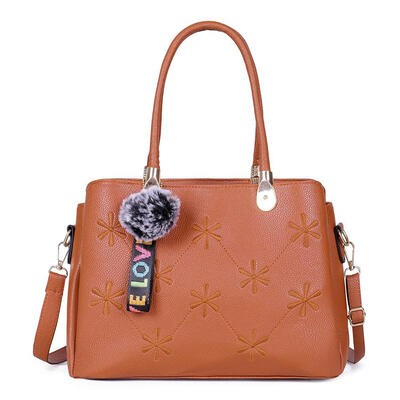 

Pompom Shoulder Handbags PU Leather Women Snowflake Print Crossbody Bags