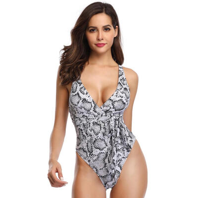 

Sexy One Piece Swimsuit Women Lace Up Backless Beachwear Printed Swimwear