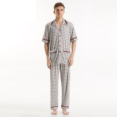 

Mens Pajamas Summer Cotton Pajamas Men Short Sleeve Trousers Sleepwear Men Lounge Pajama Set