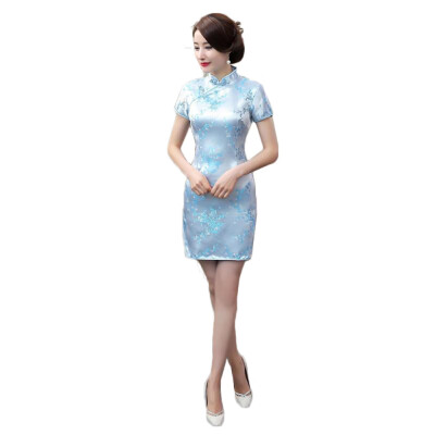 

Chinese Cheongsam Vintage Plum Blossom Women Mini Dress for Banquet Photography