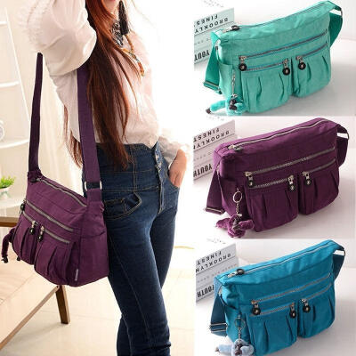 

Womens Multi Zip Pockets Nylon Lightweight Cross Body Bag Messenger Shoulder Bag