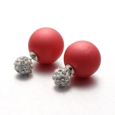 

Frosted Plastic Pearl with Polymer Clay Rhinestone Ball Stud Earrings Red 816mm Pin 08mm