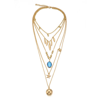 

Tocona Bohemian Gold Pendant Necklace Set Multi-layer Star Neck Choker Fashion Winter Sweater Jewelry Female Pendant 8686