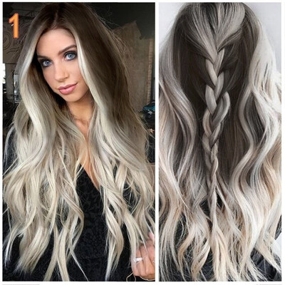 

〖Follure〗Fashion Womens Synthetic Wig Grey Long Wavy Full Wigs Party Hair Wigs