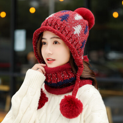 

Wool Hat Female Winter Hundred Sets Korean Edition Sweet Tide Plushing Thickened Warm Knitted Cap Lovely Ear&Moon Cap