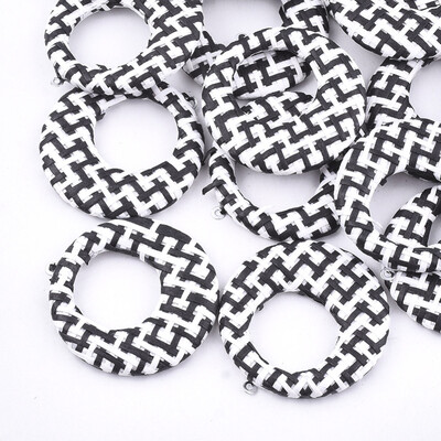 

Handmade Raffia Woven Pendants with Iron & Aluminum Findings Flat Round Platinum Black 435x405x5mm Hole 12mm