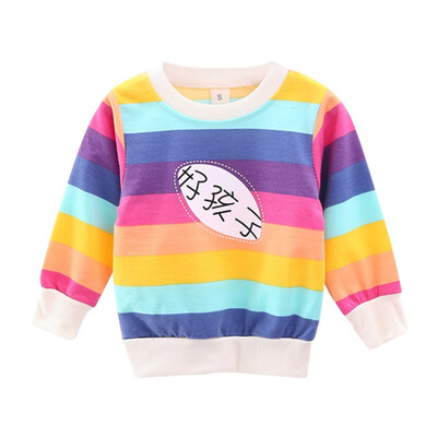 

Baby 1-6 Years Male Kids Outerwears Girls Rainbow Colorful Striped Print Casual Sweatshirt Kids Outfits Tops Clothing
