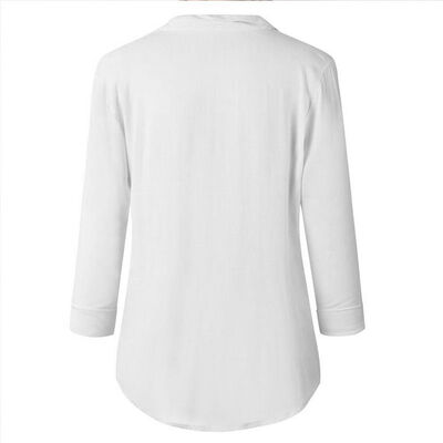 

Women V-Collar Button Slim Lapel Shirts Solid Color Long Sleeves Tops Mid-length Casual Autumn Winter Blouse