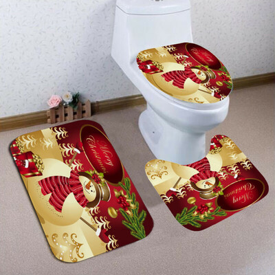 

Christmas Snowman Shower Curtain Anti-slip Bathroom Carpet Toilet Cover