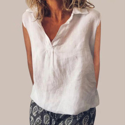 

Starmoon Women Fashion Loose Sleeveless Linen Daily Solid Daily Casual Shirt Blouse Tops