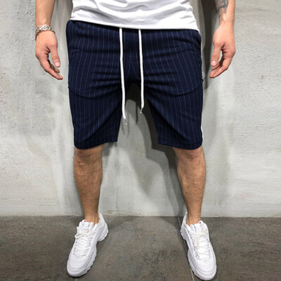 

Tailored Mens Casual Joggers Striped Patchwork Pocket Drawstring Short Pants Trouser