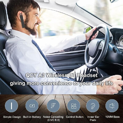 

QCY A3 Wireless Bluetooth Headset Music Earphone Sports Headphones Hands-Free with Mic Noise Cancelling for Daily & Travel Use