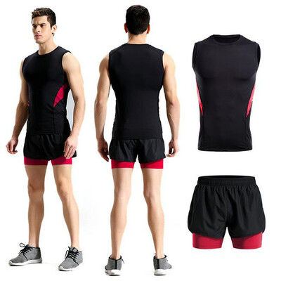 

Toponeto Mens Fitness Bodybuilding Skin Tight-drying Sleeveless Shirt Tops Pants Suits