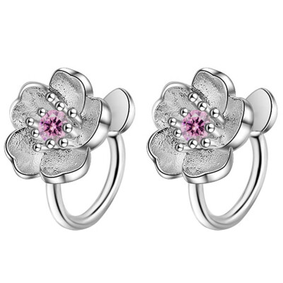 

Purple Pink Elegant Zircon Cute Flower Cherry Clip Earring Women Simple Style