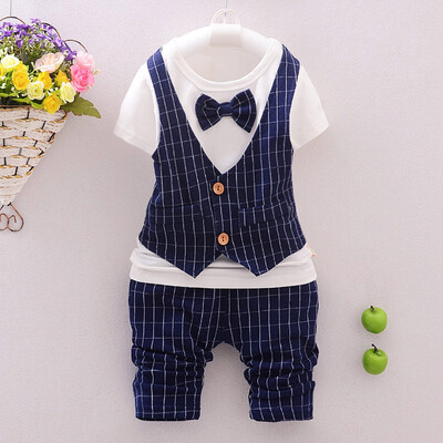 

Infant Toddler Kids Baby Boy Fashion T-shirt TopsPants Lattice Outfits Clothes