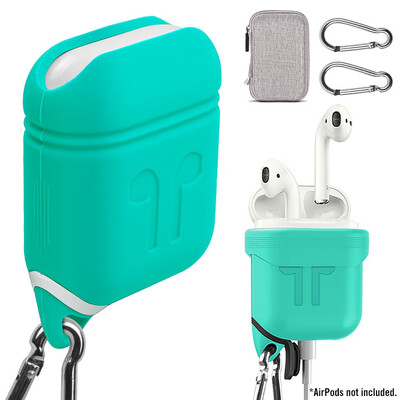 

4 in 1 Airpods Case Cover Carrying Case Shockproof Silicone Air Pods Case Keychain Protective Cover Skin